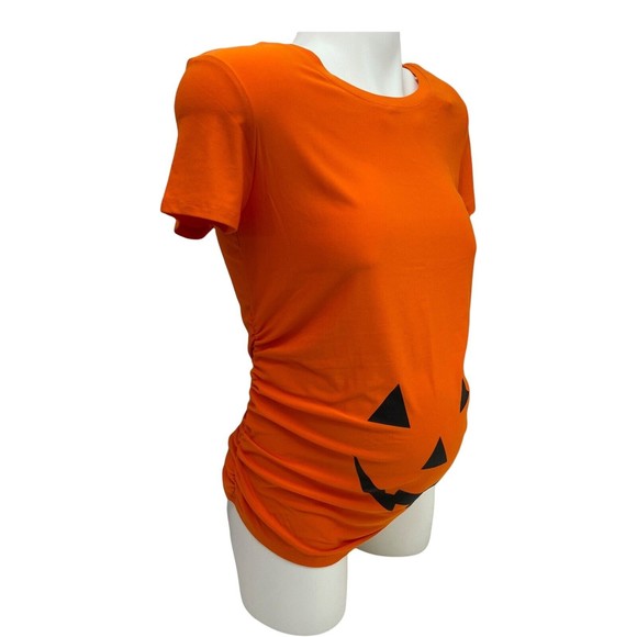 Time and Tru Maternity Top Size XL Pumpkin Short Sleeve Ruched Stretch - Picture 7 of 12